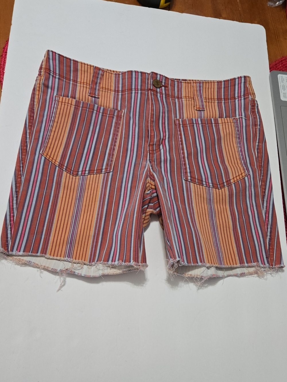 We The Free Shorts Womens 30 Cut off Raw edge Stripe High Waist Flat 4 Pockets